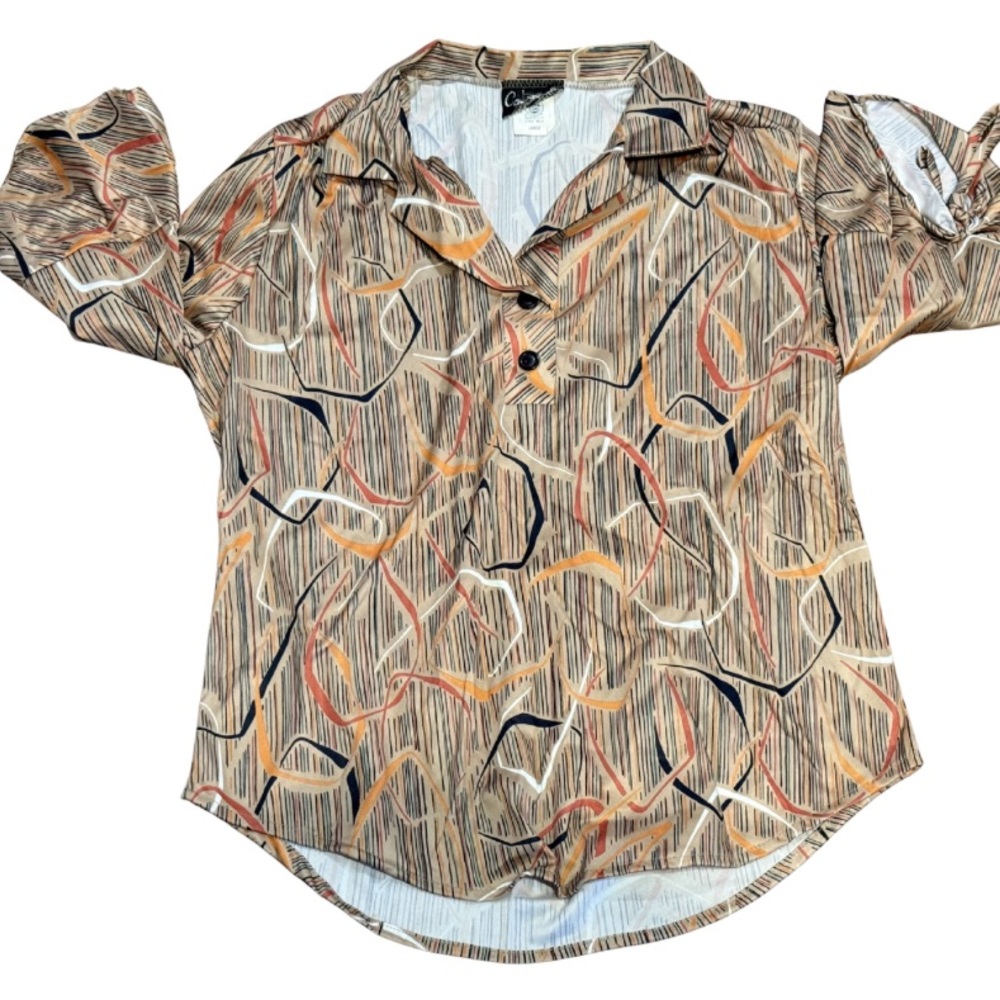 Vintage Carmelton USA Union‎ Made Blouse L Retro Abstract Top